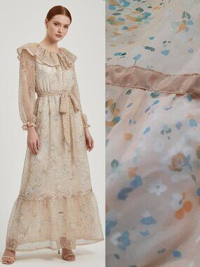 Vtg 70s handmade sheer peach gown